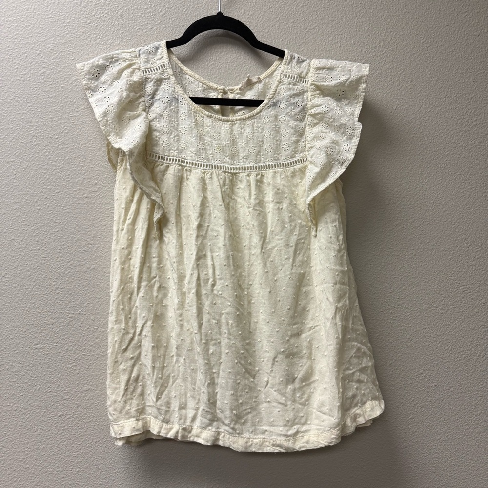 Oddy Light Yellow Eyelet Flutter Sleeve Blouse XL Boho Cottagecore Top - Picture 2 of 9
